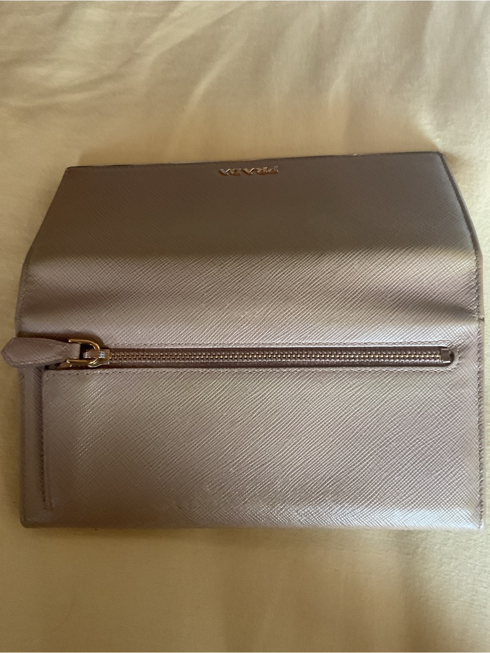 Prada Taupe Saffiano Leather Continental Wallet with Gold Logo - Picture 7 of 11